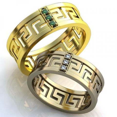 Узорчатые обручальные кольца с изумрудами AOG-obr-374 из Желтое золото от Ювелирный салон Art of glow 1