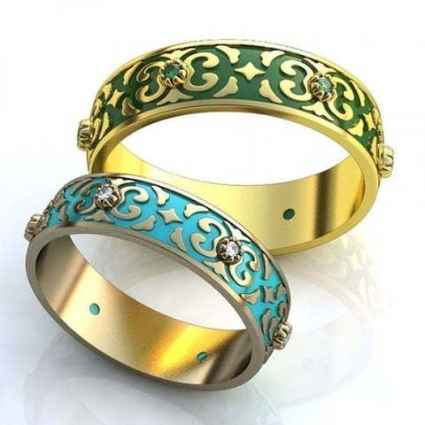 Обручальные кольца с цветной эмалью и камнями AOG-obr-596 из Желтое золото от Ювелирный салон Art of glow 1