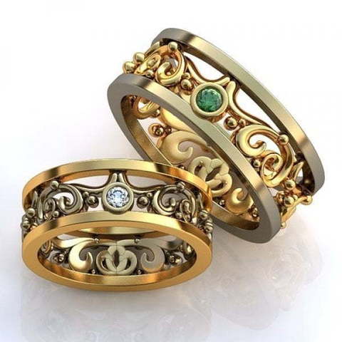 Необычные обручальные кольца с изумрудом AOG-obr-724 из Комбинированные от Ювелирный салон Art of glow 2