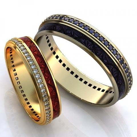 Обручальные кольца с эмалью и камнями AOG-obr-605 из Желтое золото от Ювелирный салон Art of glow 1
