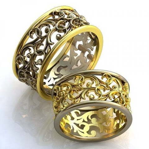 Широкие кружевные обручальные кольца AOG-obr-653 из Комбинированные от Ювелирный салон Art of glow 1