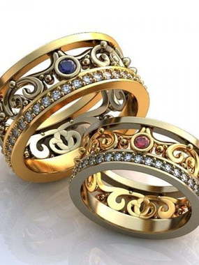 Оригинальные обручальные кольца с узором и камнями AOG-obr-717 из Комбинированные от Ювелирный салон Art of glow 1
