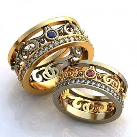Оригинальные обручальные кольца с узором и камнями AOG-obr-717 из Комбинированные от Ювелирный салон Art of glow 1