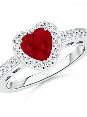Бриллиантовое помолвочное кольцо с рубиновым сердцем AOG-ER-0103 из Белое золото от Ювелирный салон Art of glow 1