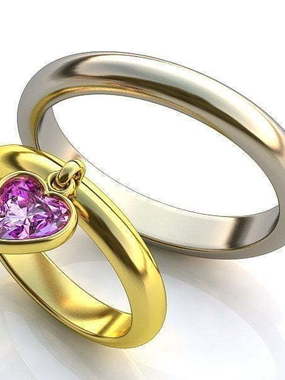 Золотое обручальное кольцо с аметистом AOG-WER-0069 из Белое золото, Желтое золото от Ювелирный салон Art of glow 1