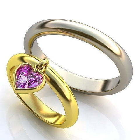 Золотое обручальное кольцо с аметистом AOG-WER-0069 из Белое золото, Желтое золото от Ювелирный салон Art of glow 1
