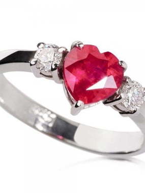 Помолвочное кольцо с рубиновым сердцем и бриллиантами AOG-ER-0062 из Белое золото от Ювелирный салон Art of glow 1