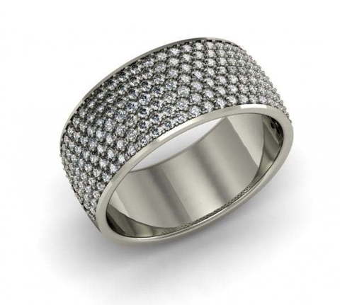 Широкое обручальное кольцо с россыпью бриллиантов AOG-WRB-002 из Белое золото от Ювелирный салон Art of glow 1