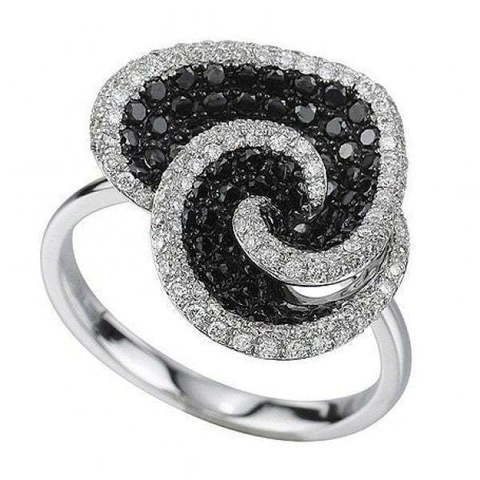 Помолвочное кольцо с россыпью черных и белых бриллиантов AOF-DR-0033 из Белое золото от Ювелирный салон Art of glow 1