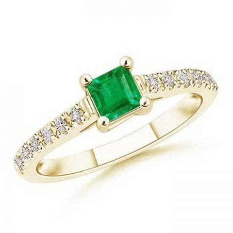 Помолвочное кольцо с квадратным изумрудом и россыпью бриллиантов AOG-R-02043 из Белое золото от Ювелирный салон Art of glow 1