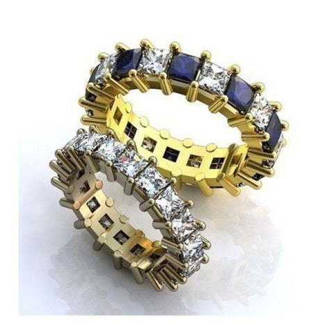Обручальные кольца дорожки с камнями огранки Принцесса AOG-obr-658 из Желтое золото от Ювелирный салон Art of glow 1