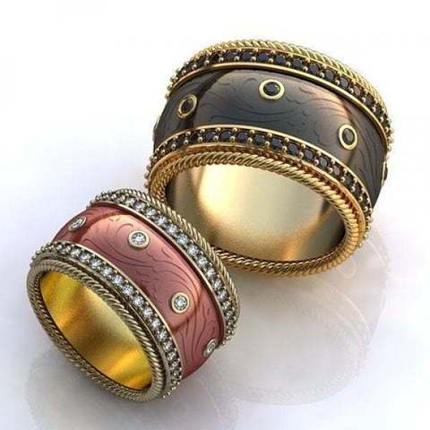 Широкие обручальные кольца с эмалью AOG-obr-534 из Желтое золото от Ювелирный салон Art of glow 1