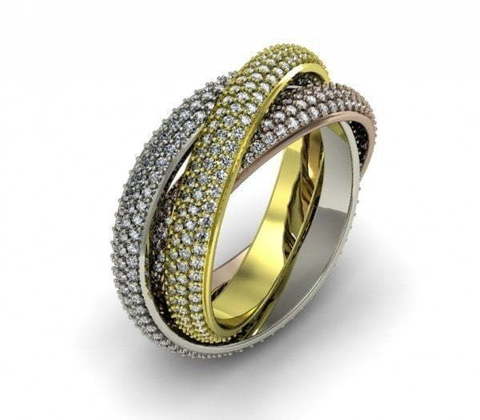 Тройное обручальное кольцо с россыпью бриллиантов AOG-WRB-025 из Комбинированные от Ювелирный салон Art of glow 1