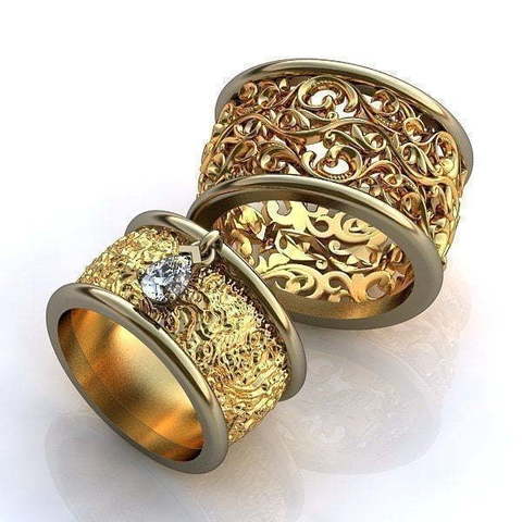 Широкое обручальное кольцо с бриллиантом огранки Груша AOG-WRB-013 из Комбинированные от Ювелирный салон Art of glow 1