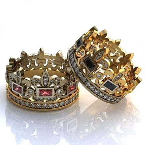Стильные обручальные кольца короны с рубинами и сапфирами AOG-obr-769 из Комбинированные от Ювелирный салон Art of glow 1