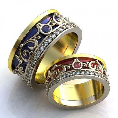 Яркие обручальные кольца с эмалью и драгоценными камнями AOG-obr-776 из Комбинированные от Ювелирный салон Art of glow 1