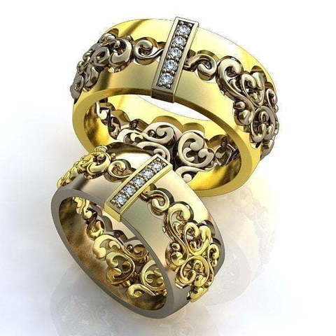 Широкие обручальные кольца с бриллиантами AOG-obr-1535 из Желтое золото от Ювелирный салон Art of glow 1