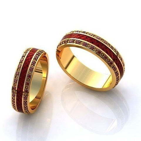 Обручальные кольца с рубинами и эмалью R-KO-1073 из Желтое золото от Ювелирный салон Art of glow 1