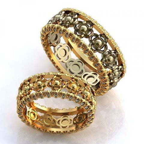 Широкие узорчатые обручальные кольца AOG-obr-661 из Желтое золото, Комбинированные от Ювелирный салон Art of glow 1