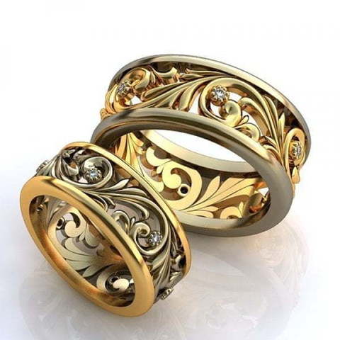 Кружевные обручальные кольца с бриллиантами AOG-obr-764 из Комбинированные от Ювелирный салон Art of glow 1