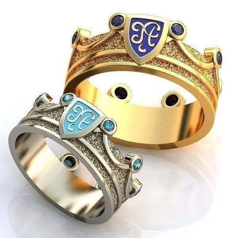 Обручальные кольца короны с эмалью и камнями AOG-obr-1275 из Белое золото, Желтое золото от Ювелирный салон Art of glow 1