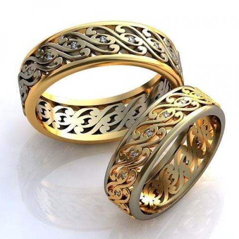 Узорчатые обручальные кольца с бриллиантами AOG-obr-564 из Комбинированные от Ювелирный салон Art of glow 1