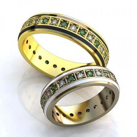 Роскошные обручальные кольца с эмалью и изумрудами AOG-obr-477 из Желтое золото от Ювелирный салон Art of glow 1