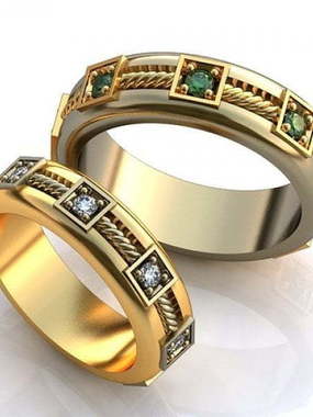 Необычные обручальные кольца с изумрудами AOG-obr-670 из Желтое золото, Комбинированные от Ювелирный салон Art of glow 1