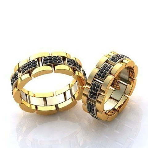 Подвижное золотое обручальное кольцо с черными бриллиантами R-KO-1069 из Желтое золото от Ювелирный салон Art of glow 1