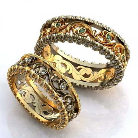 Узорчатые золотые обручальные кольца AOG-obr-642 из Комбинированные от Ювелирный салон Art of glow 1