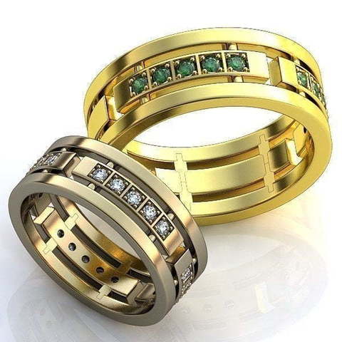 Стильные обручальные кольца с изумрудами AOG-obr-233 из Желтое золото от Ювелирный салон Art of glow 1