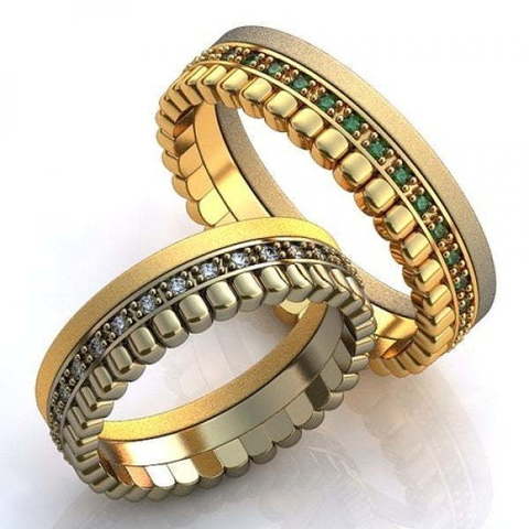 Золотые обручальные кольца с камнями по кругу AOG-obr-748 из Желтое золото от Ювелирный салон Art of glow 1