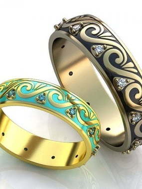 Обручальные кольца с голубыми топазами и эмалью AOG-obr-615 из Желтое золото от Ювелирный салон Art of glow 1