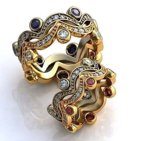 Фигурные обручальные кольца с цветными камнями AOG-obr-1542 из Комбинированные от Ювелирный салон Art of glow 1