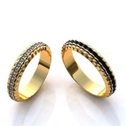 Золотые обручальные кольца с эмалью и камнями R-KO-1010 из Желтое золото от Ювелирный салон Art of glow 1