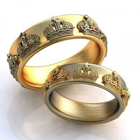 Обручальные кольца с коронами из золота и изумрудами AOG-obr-584 из Желтое золото от Ювелирный салон Art of glow 1