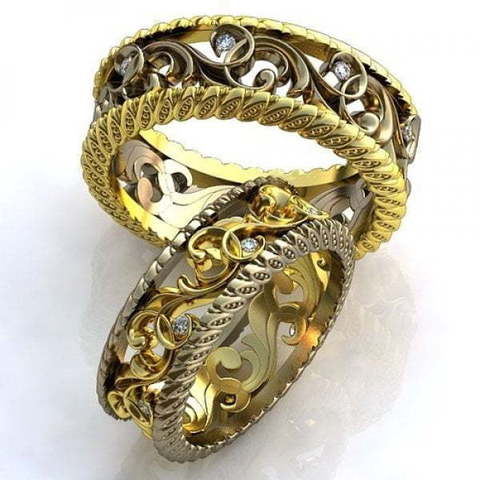 Кружевные обручальные кольца с бриллиантами AOG-obr-643 из Комбинированные от Ювелирный салон Art of glow 1