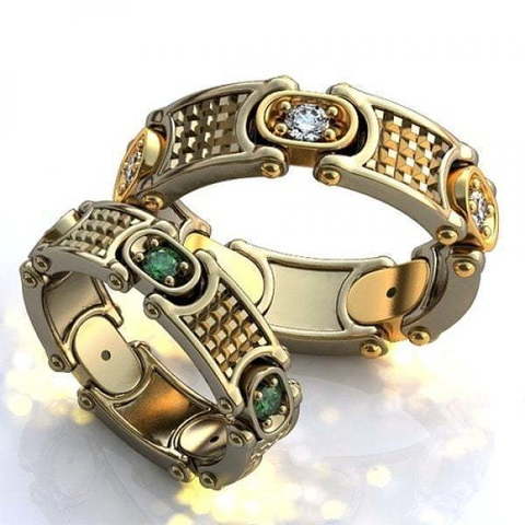 Подвижные обручальные кольца с камнями AOG-obr-678 из Желтое золото от Ювелирный салон Art of glow 1