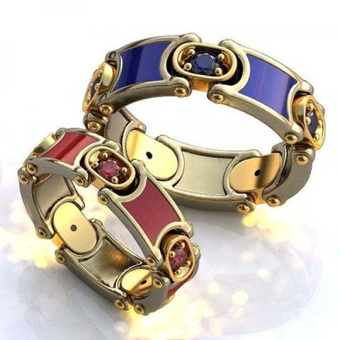 Подвижные обручальные кольца с эмалью и камнями AOG-obr-677 из Желтое золото от Ювелирный салон Art of glow 1