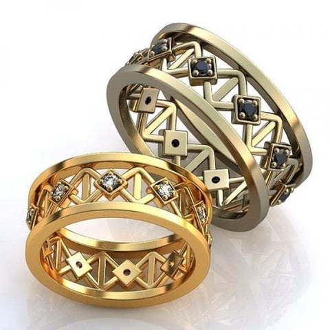 Необычные обручальные кольца с камнями AOG-obr-366 из Желтое золото от Ювелирный салон Art of glow 1
