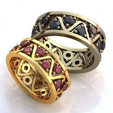 Оригинальные обручальные кольца с сапфирами и рубинами AOG-obr-649 из Желтое золото от Ювелирный салон Art of glow 1