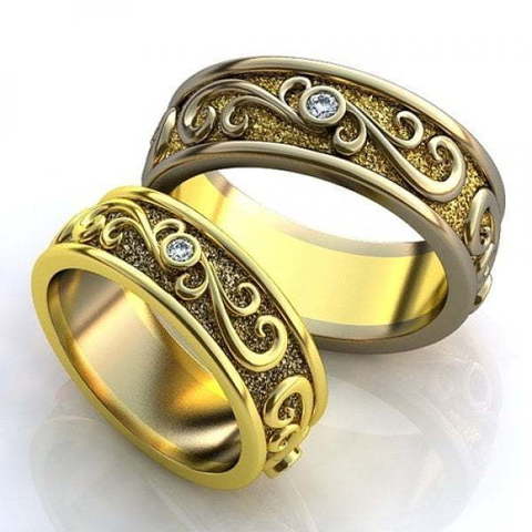 Обручальные кольца с узором и бриллиантами AOG-obr-801 из Комбинированные от Ювелирный салон Art of glow 1