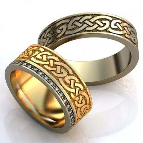 Обручальные кольца с узором и камнями AOG-obr-276 из Желтое золото от Ювелирный салон Art of glow 1