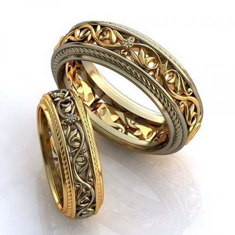 Золотые обручальные кольца с узором AOG-obr-520 из Комбинированные от Ювелирный салон Art of glow 1