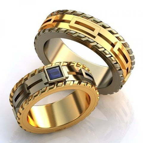 Необычные обручальные кольца с сапфиром AOG-obr-709 из Комбинированные от Ювелирный салон Art of glow 1