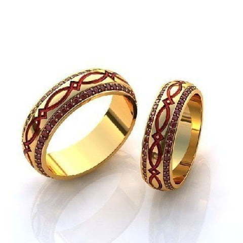 Обручальные кольца с эмалью и рубинами R-KO-3012 из Желтое золото от Ювелирный салон Art of glow 1