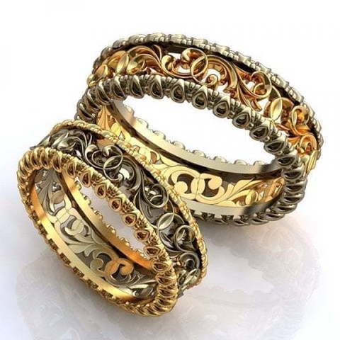 Узорчатые золотые обручальные кольца AOG-obr-640 из Комбинированные от Ювелирный салон Art of glow 1