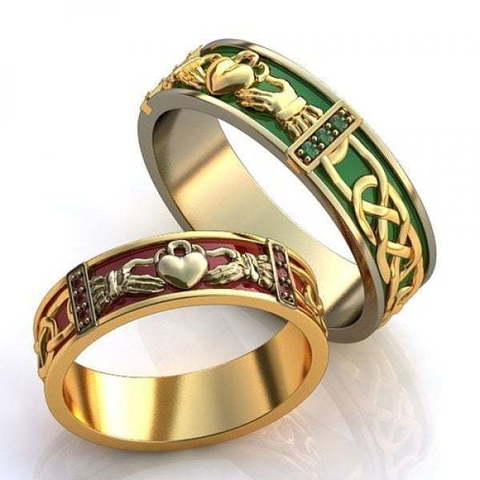Кладдахские золотые обручальные кольца с эмалью AOG-obr-734 из Желтое золото от Ювелирный салон Art of glow 1