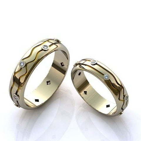 Золотые обручальные кольца с бриллиантами и эмалью R-KO-1008 из Желтое золото от Ювелирный салон Art of glow 1