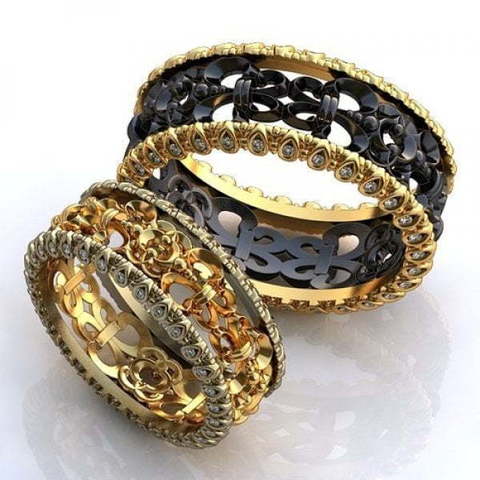 Широкие узорчатые обручальные кольца из золота AOG-obr-6670 из Комбинированные от Ювелирный салон Art of glow 1